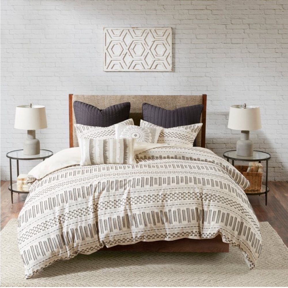 Ink+Ivy 3pc Full/Queen Rhea Cotton Duvet Cover(ivory/charcoal) Jacquard weave